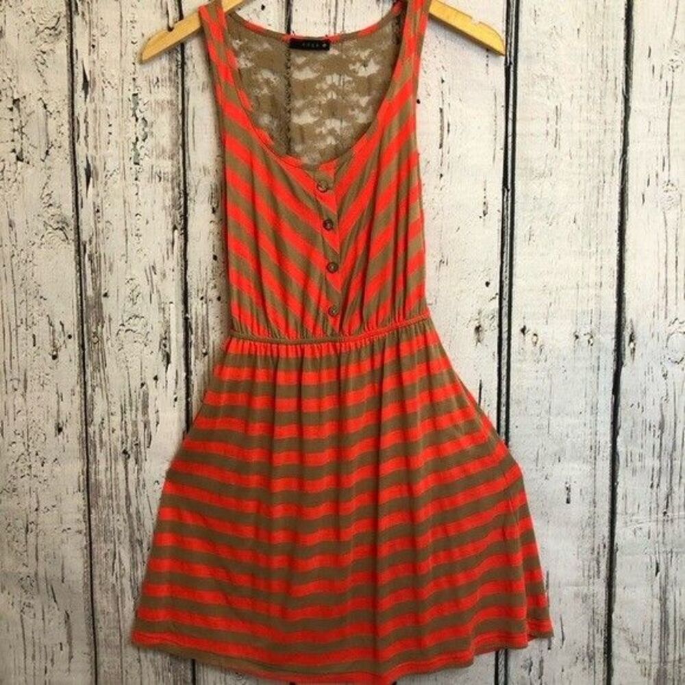 Edge Sheath Dress Multi Chevron Belted Waist Lace Back Scoop Neck Button small